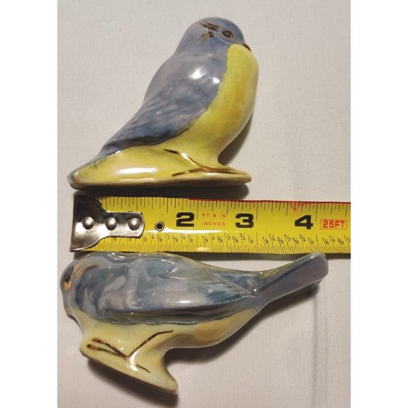 Vintage Blue Yellow Birds Salt & Pepper Shakers Gold Detailed Glossy Porcelain - Picture 8 of 16